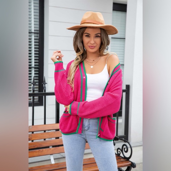 Waffle Knit V-Neck Cardigan with Pocket - Picture 7 of 12